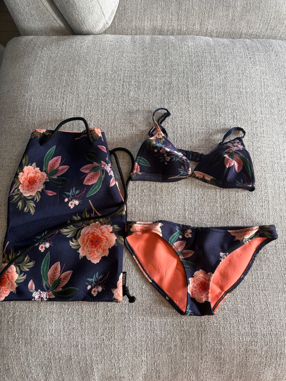 TRIANGL Floral Neoprene Bikini Set + Matching Drawstring Bag